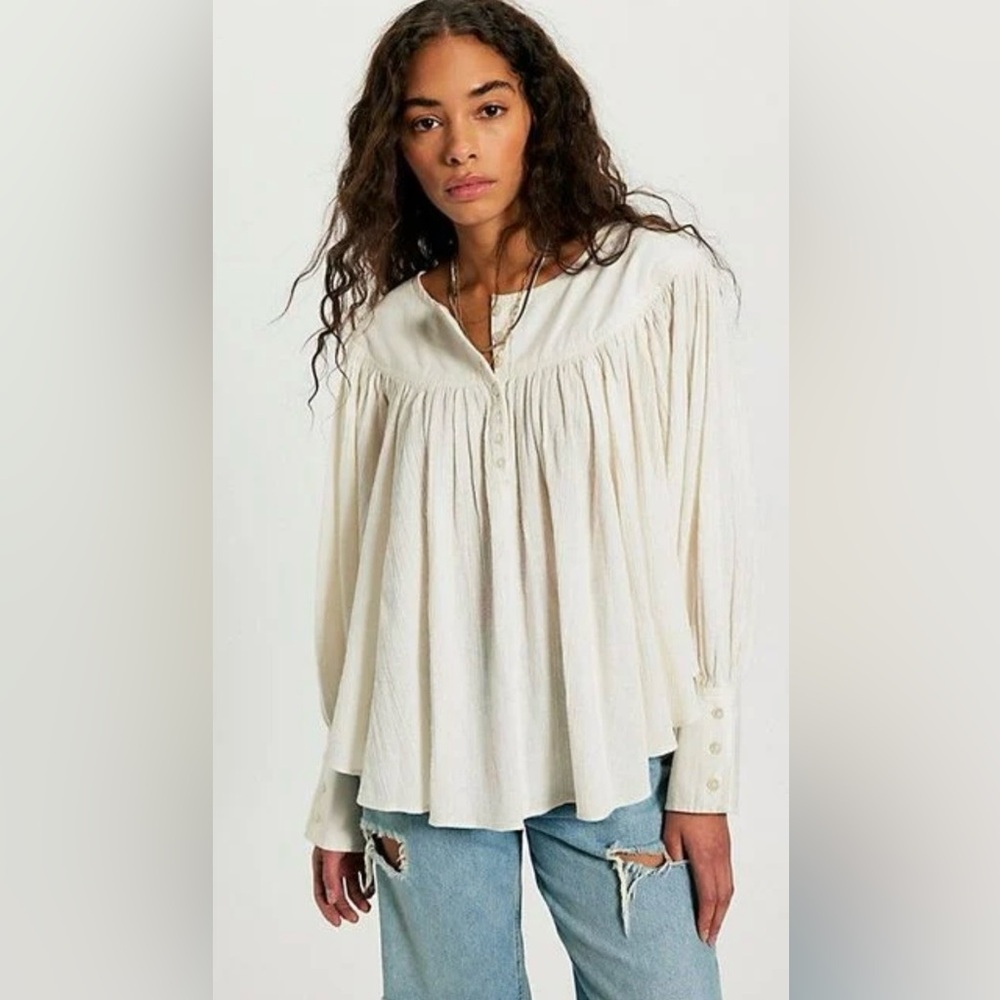 NWT FREE PEOPLE MALIBU CRINKLE TOP WHISPER WHITE